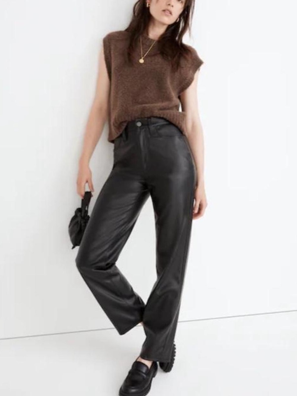 Madewell Black faux leather pants the perfect vintage straight jean size 30